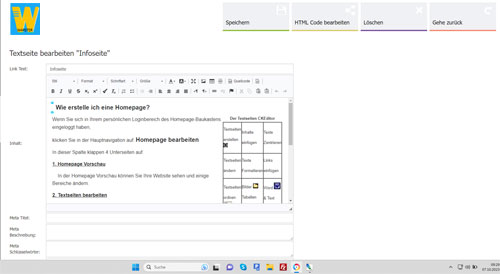 CK-Editor Textseiten erstellen und bearbeiten
