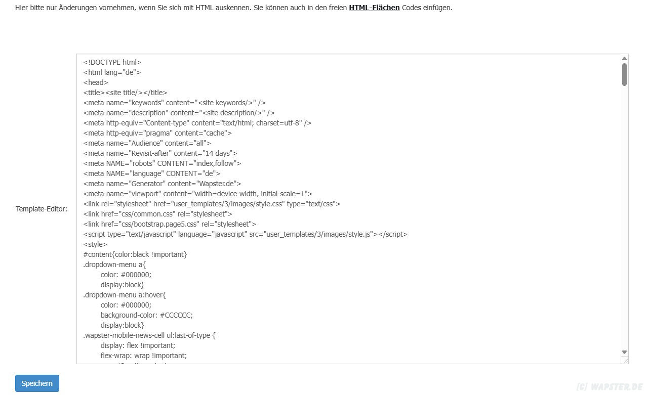 Wapster Template Editor Loginbereich