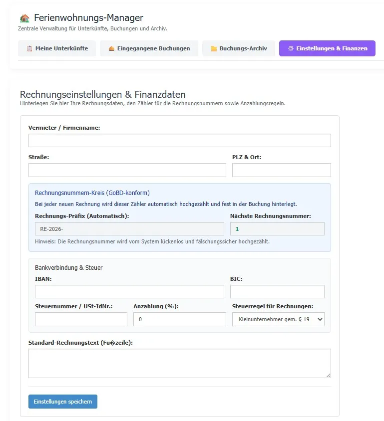 Fewo Kalender Manager Rechnungsmodul