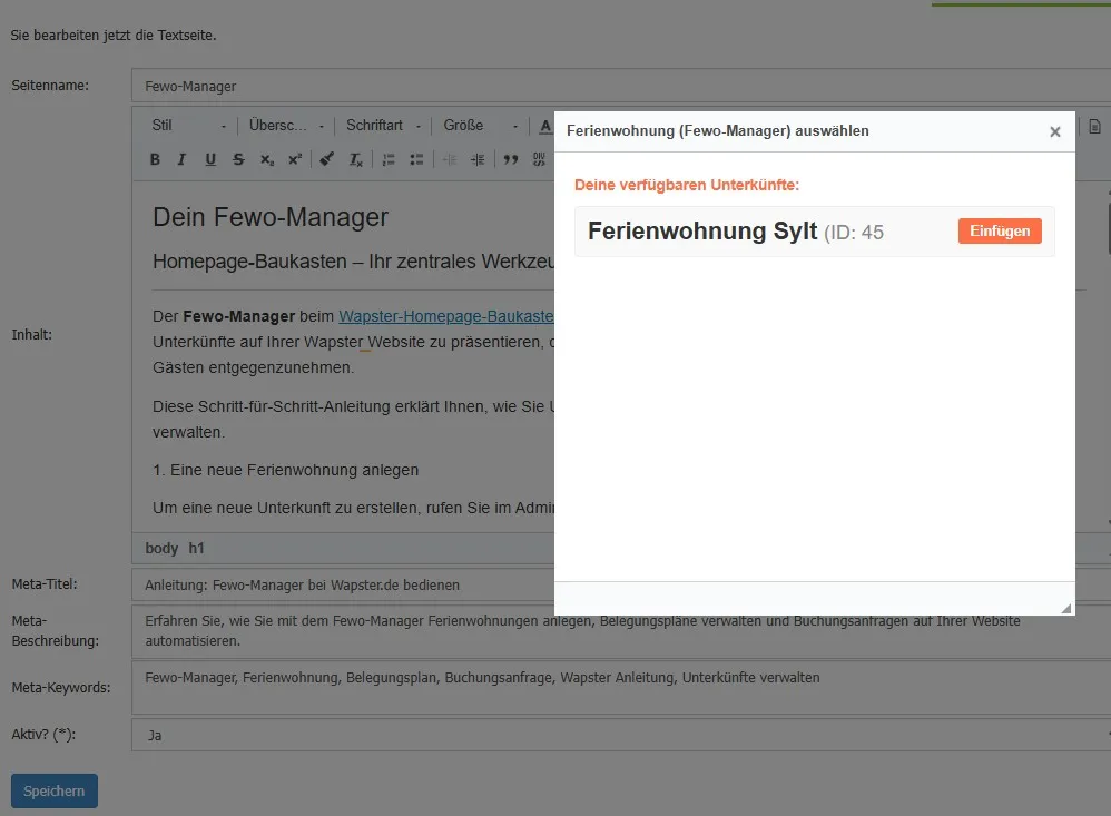 Fewo Kalender per klick in die Website einbauen