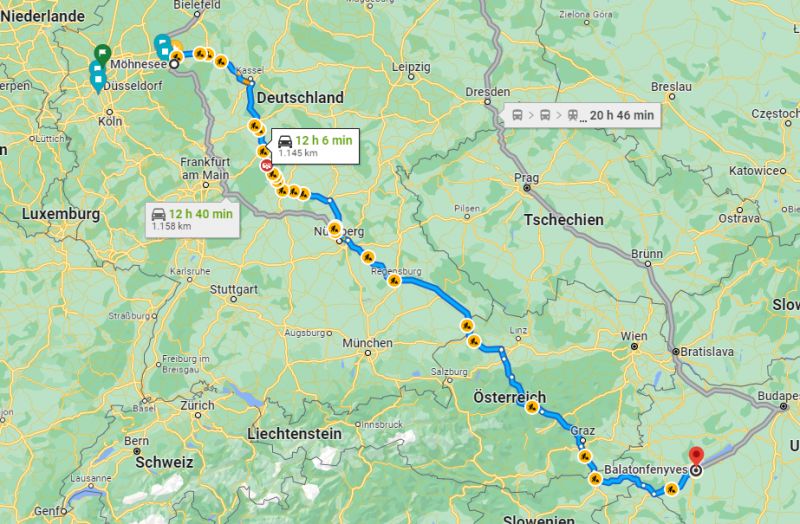 Route zum Plattensee